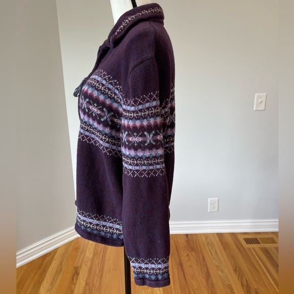 Tiara size large zip front cardigan plum fair isle layer career work fall winter - Picture 9 of 16